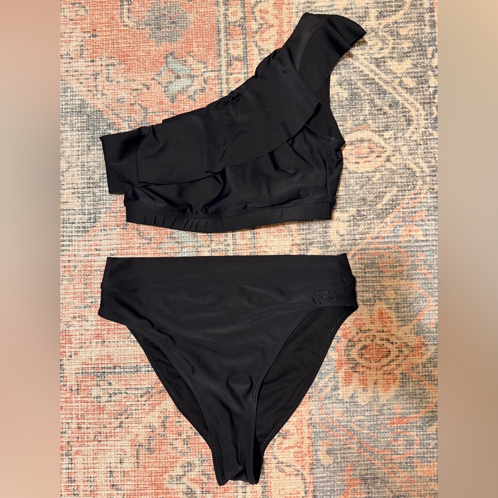 Albion Black Ruffled One-Shoulder Bikini